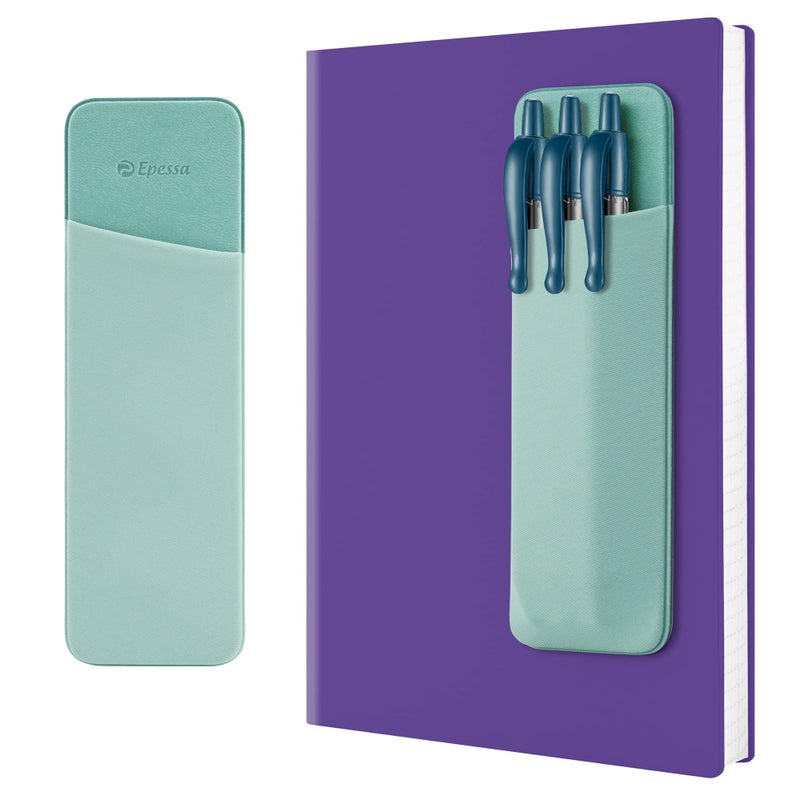 Epessa Stick-On Pen Holder for Notebook, Adhesive Pencil Sleeve Pouch for Hardcover Journals, Planners, Notebooks, Reusable Pen Pocket Organizer Easy to Remove (Green) - Image 1